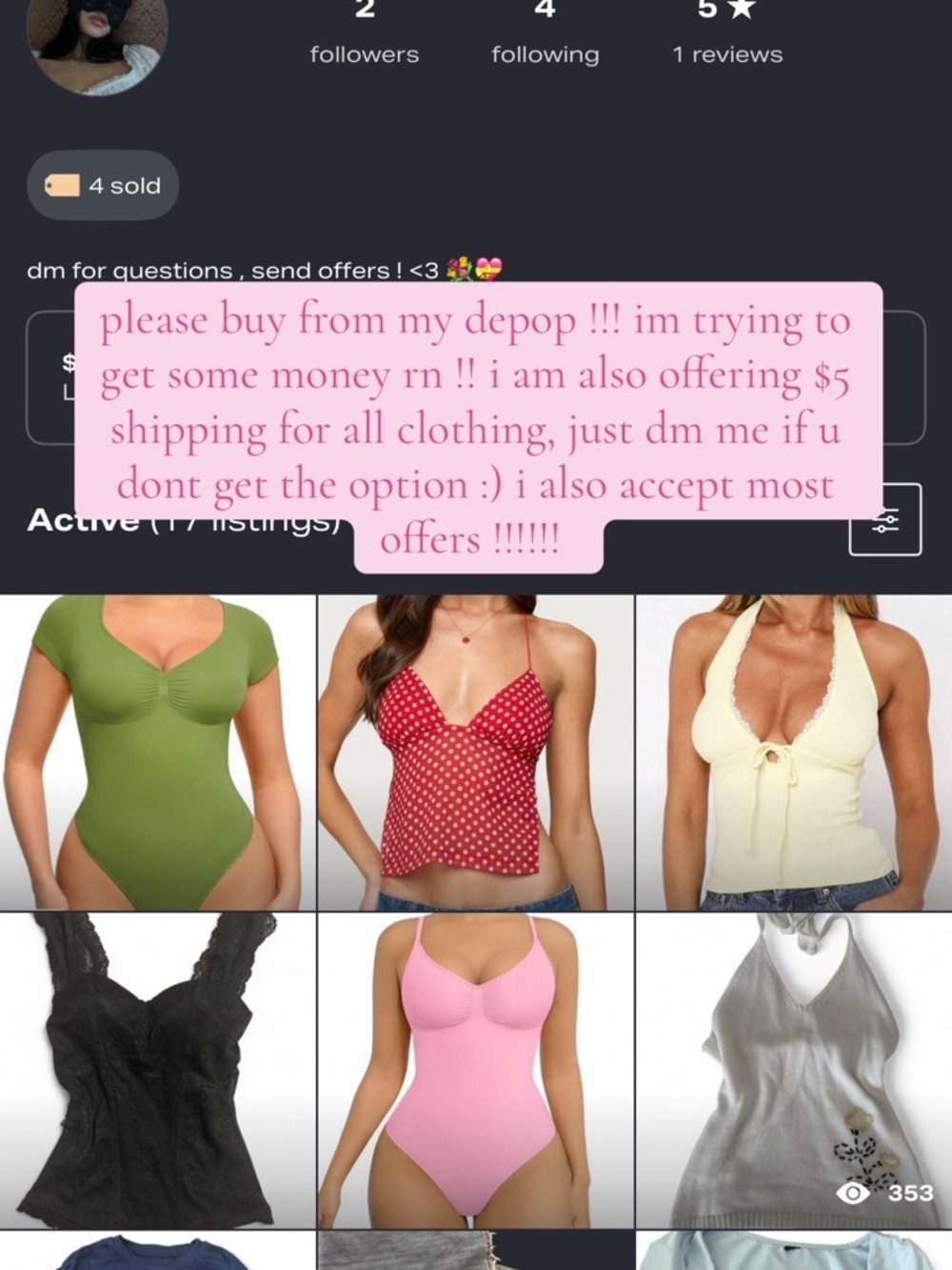 TOPS I AM SELLING ON DEPOP SIZES XXS - MEDIUM. $5shipping all

DEPOP; @lovign